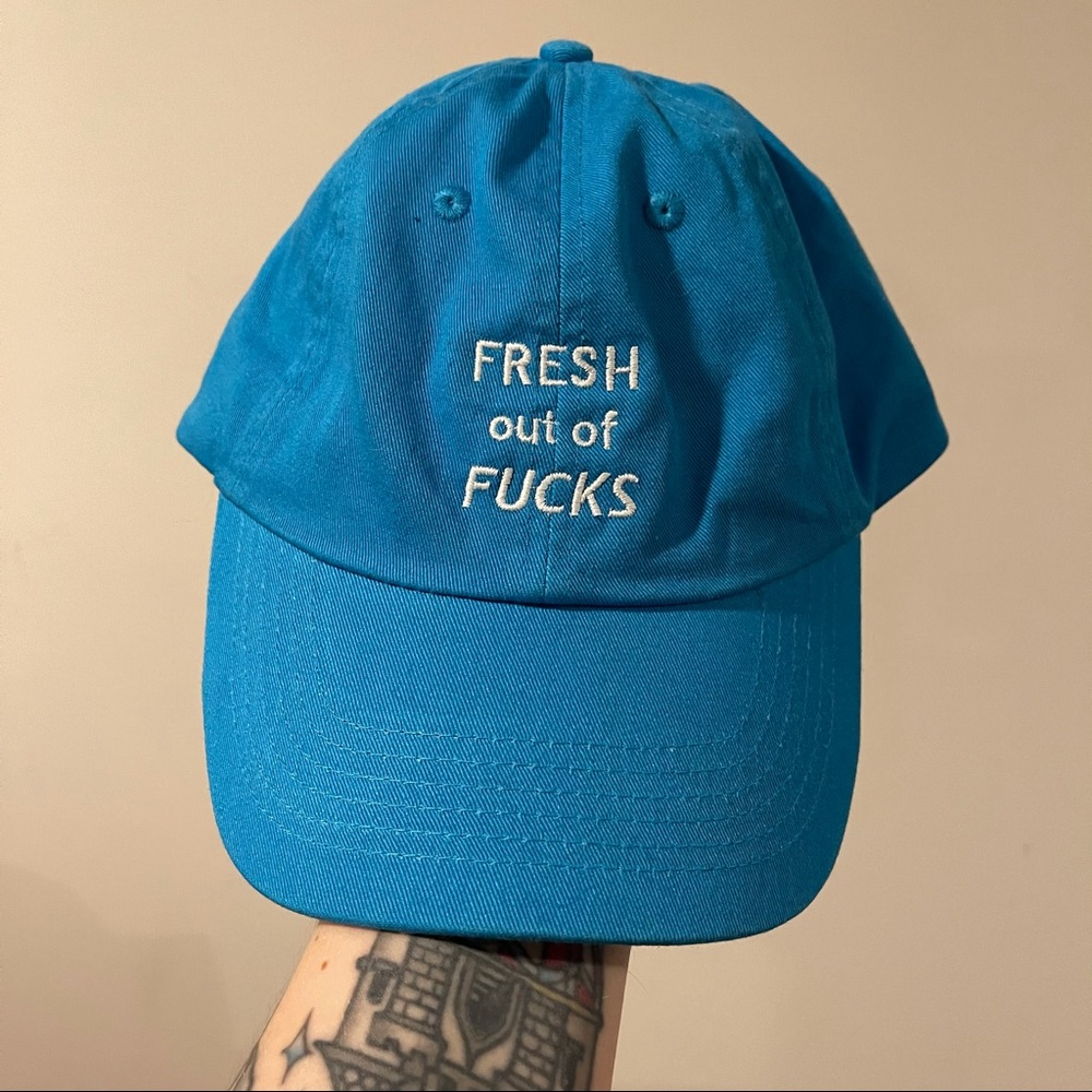 NWOT Spencer’s “Fresh Outta F*cks” hat (blue)